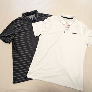 Nike Men's Striped Black and Classic White Polo Shirts